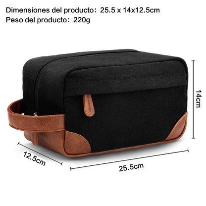 Solid Color Canvas Zipper Cosmetic Bag For Men
