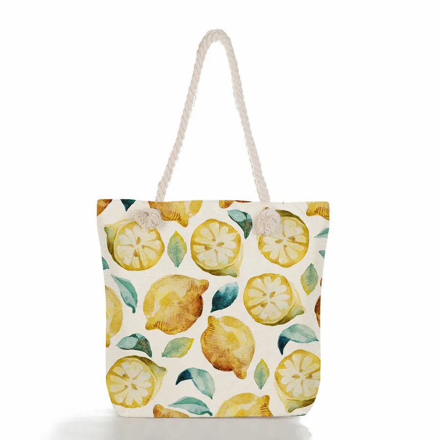 Women's cotton and linen Fruit Strawberry Cute Square Zipper Tote Bag