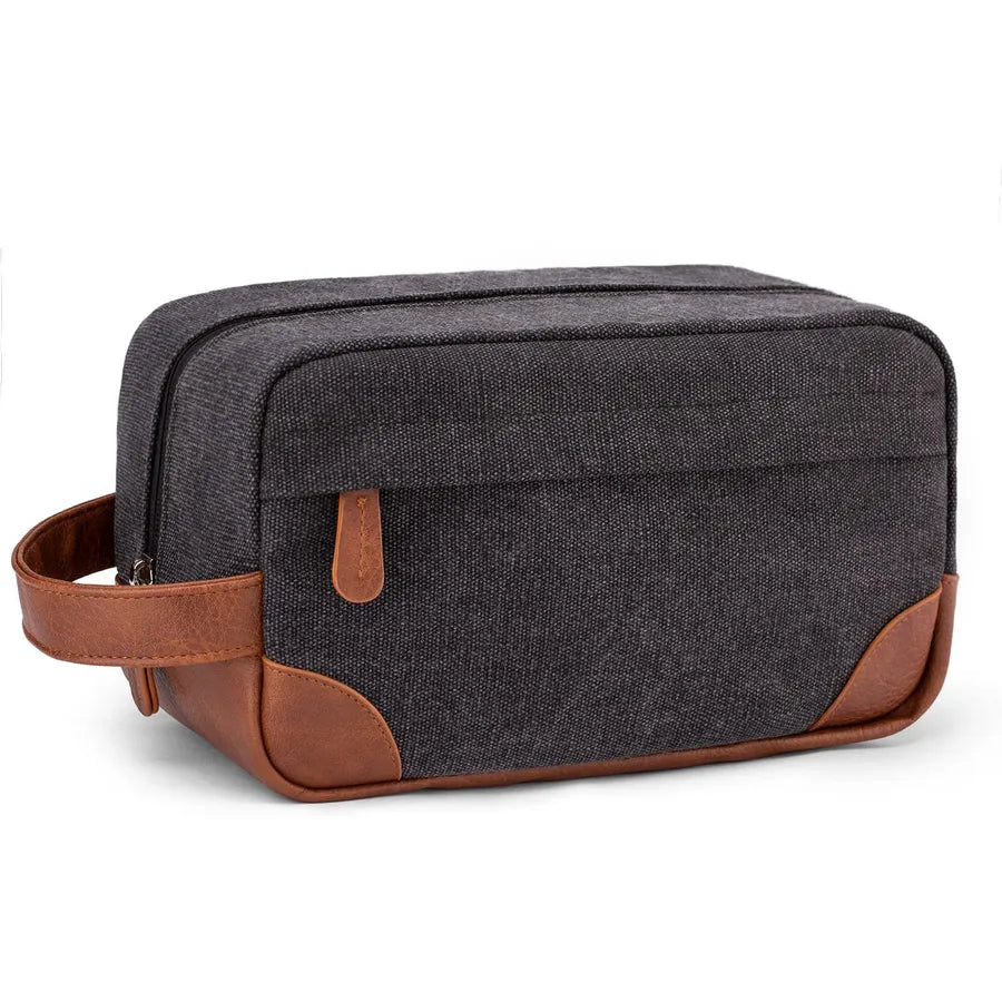 Solid Color Canvas Zipper Cosmetic Bag For Men