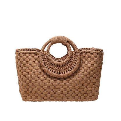 Women's Medium Straw Solid Color Vacation Streetwear Weave Zipper Straw Bag