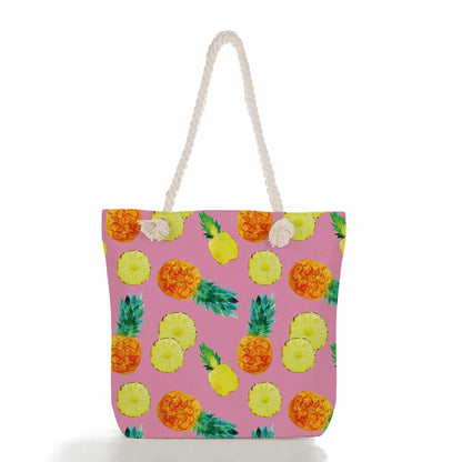 Women's cotton and linen Fruit Strawberry Cute Square Zipper Tote Bag