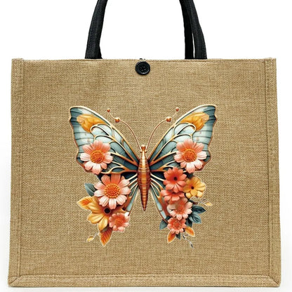 Women's Linen Flower Butterfly Elegant Square Buckle Tote Bag