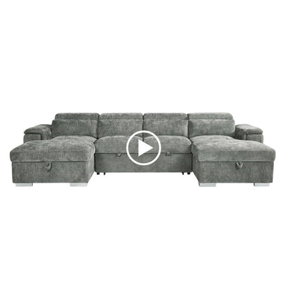 Alaya Sofabed Grey Fabric U Shape Storage Corner Sofa
