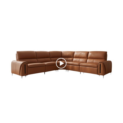 Arizona Electric Power Sliding Recliner Tan Orange Leather L-Shape Large Corner Sofa