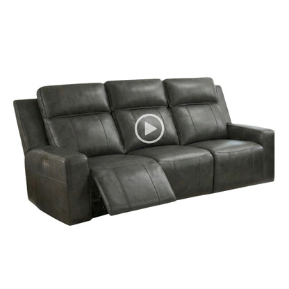 Barcelona Electric Power Sliding Recliner Grey Leather Cinema Console 3 Seater Sofa