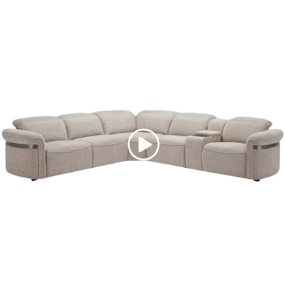 Bicester Electric Power Sliding Recliner Beige Fabric Large Corner Sofa