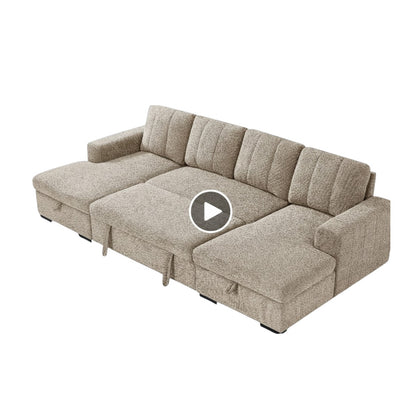 Como Sofabed Beige Fabric U Shape Storage Corner Sofa