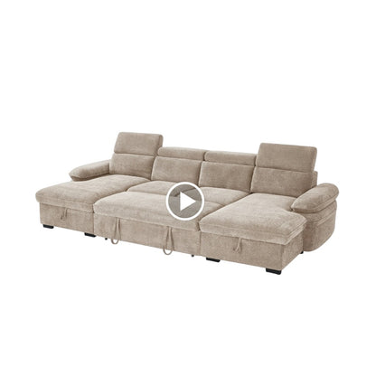 Hudson Sofabed Beige Fabric U Shape Storage Corner Sofa