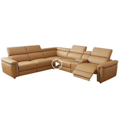Somerville Electric Power Sliding Recliner Black Leather Cinema Console Large Corner Sofa