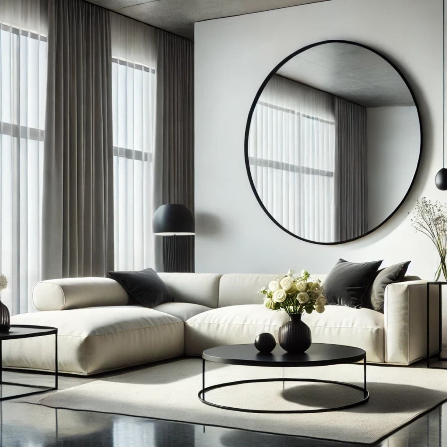 Rei - Extra Large Round Black Metal Circle Mirror - 120cm x 120cm