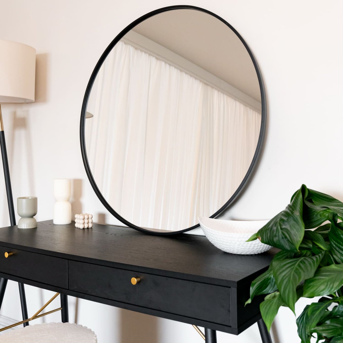 Rei - Large Round Black Metal Circle Mirror - 90cm x 90cm