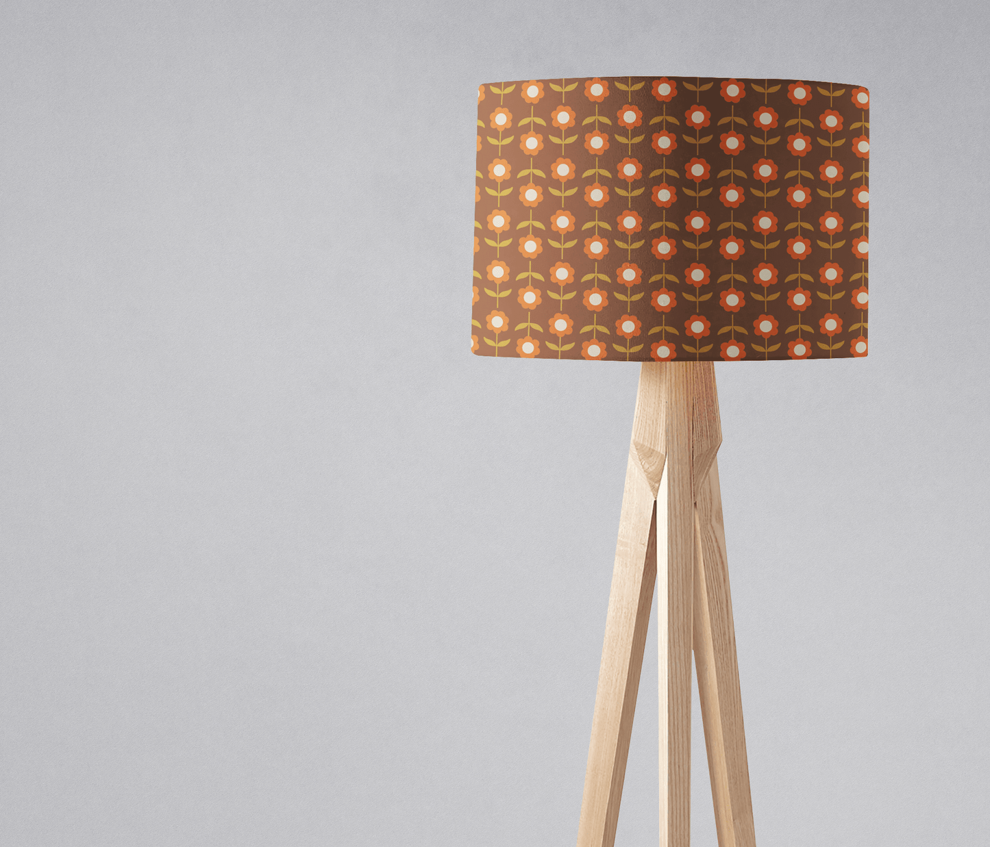 Brown Floral Drum Lampshade, Retro Design Shade for Table, Floor or Ceiling Pendant Light