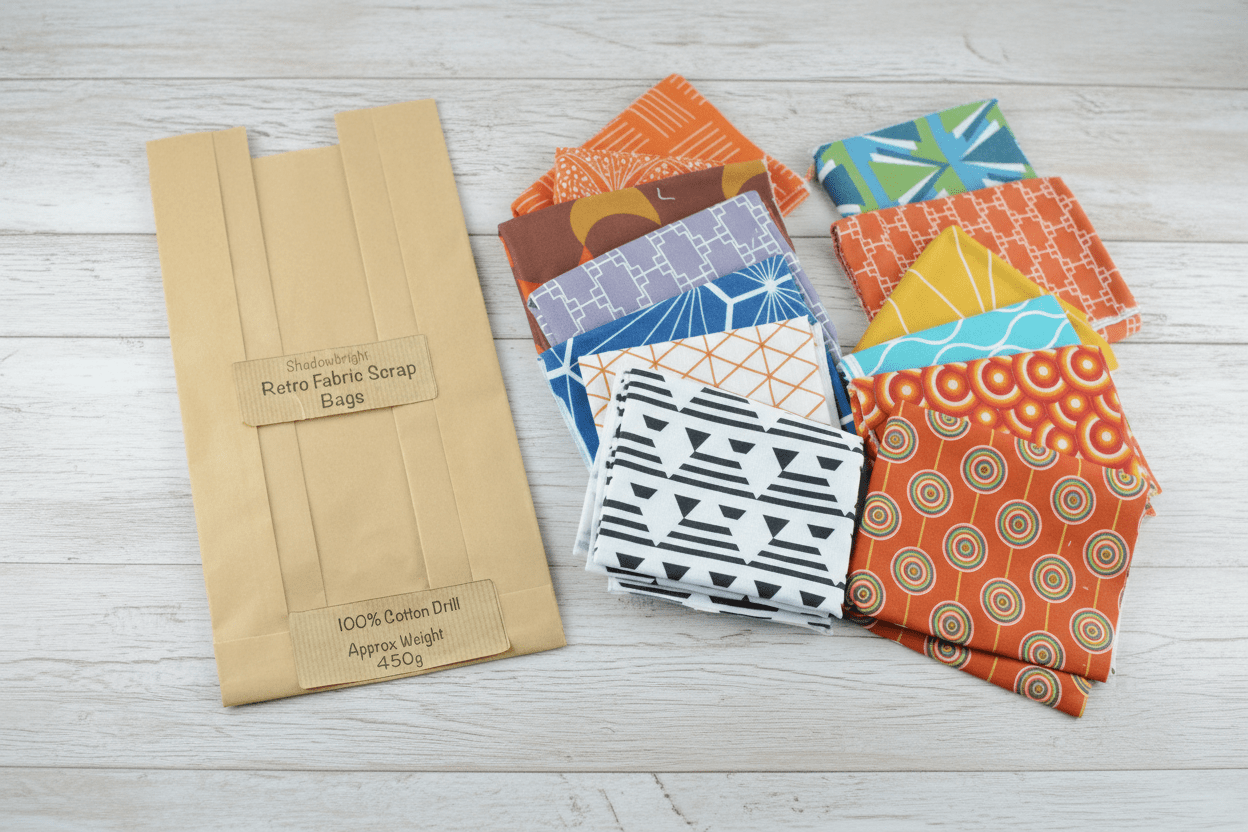 Shadowbright Fabric Scrap Bags – 450g Retro Cotton Drill Offcuts