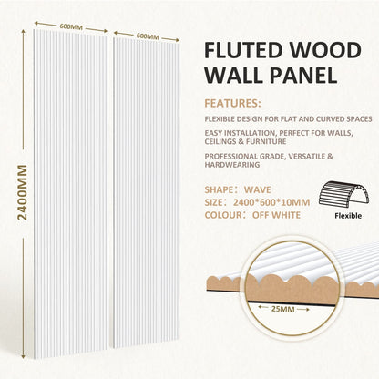 Small Fluted Mini Ribbed Wall Panels in DIY Primed - Ready To Paint- 240cm x 60cm