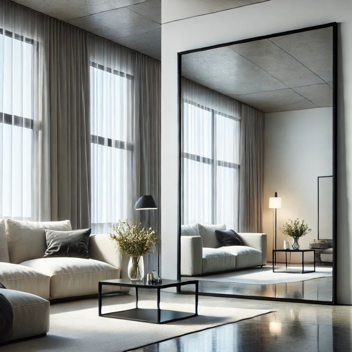 Takara - Full Length Leaner Black Metal Rectangle Mirror - 200cm x 120cm