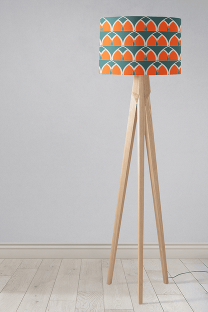 Teal and Orange Drum Lampshade, Geometric Arches Design Shade for Table, Floor or Ceiling Pendant Light