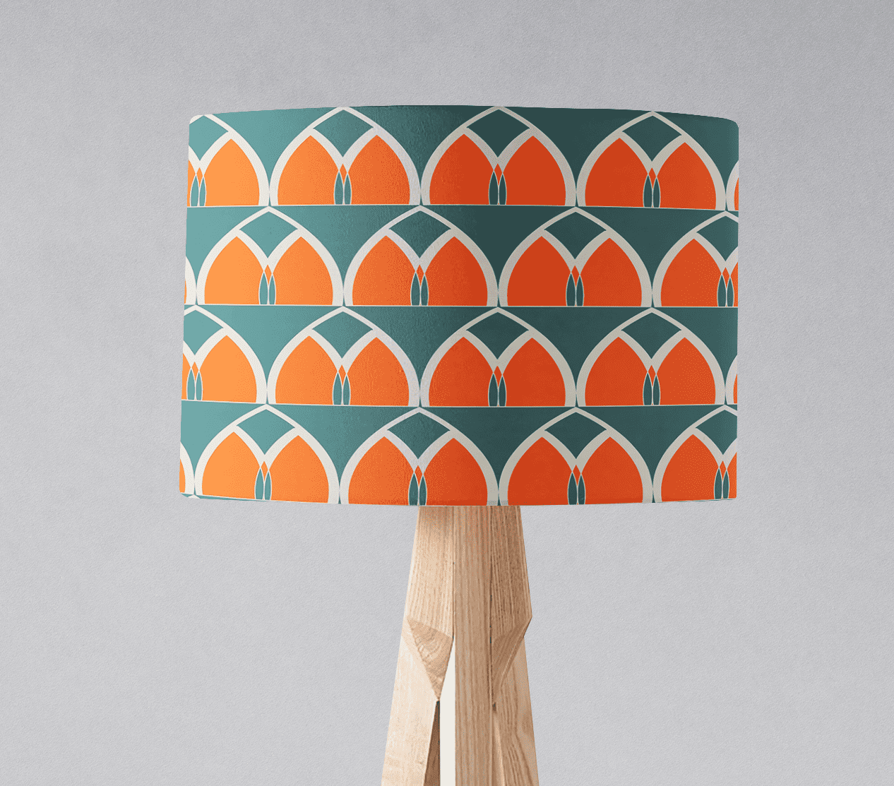 Teal and Orange Drum Lampshade, Geometric Arches Design Shade for Table, Floor or Ceiling Pendant Light