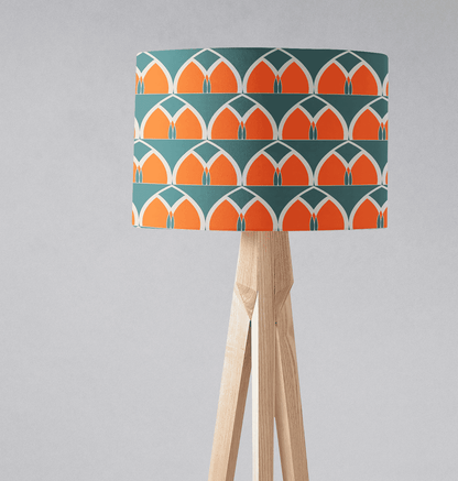 Teal and Orange Drum Lampshade, Geometric Arches Design Shade for Table, Floor or Ceiling Pendant Light