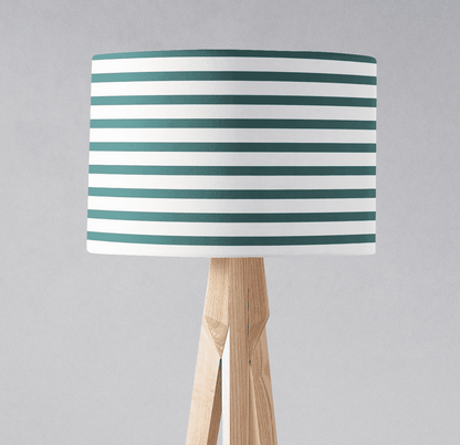 Teal and White Drum Lampshade, Geometric Striped Design Shade for Table, Floor or Ceiling Pendant Light