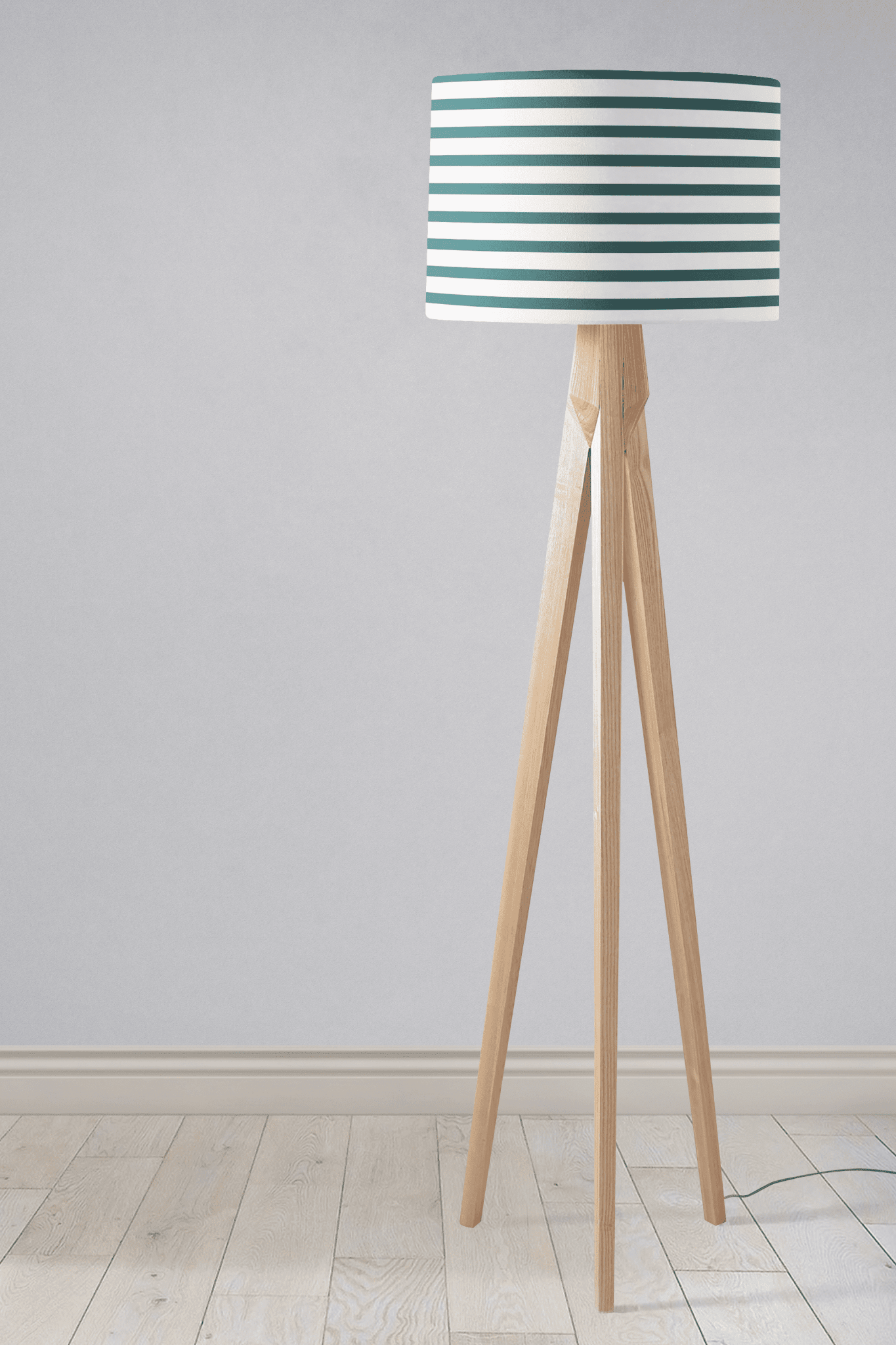 Teal and White Drum Lampshade, Geometric Striped Design Shade for Table, Floor or Ceiling Pendant Light