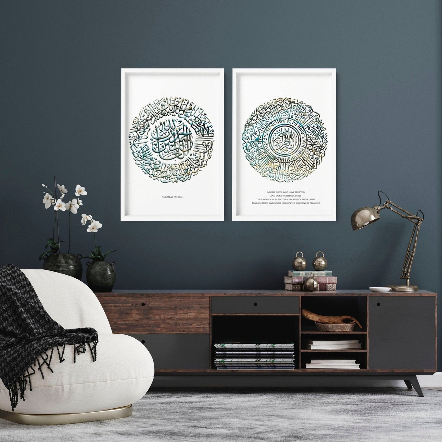 Islamic decoration home | Set of 2 Teal colour wall art
