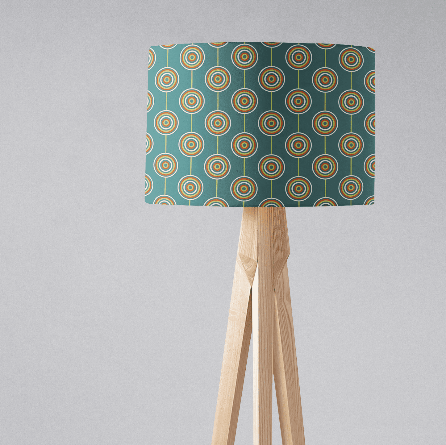 Teal Drum Lampshade, Retro Circles Design Shade for Table, Floor or Ceiling Pendant Light