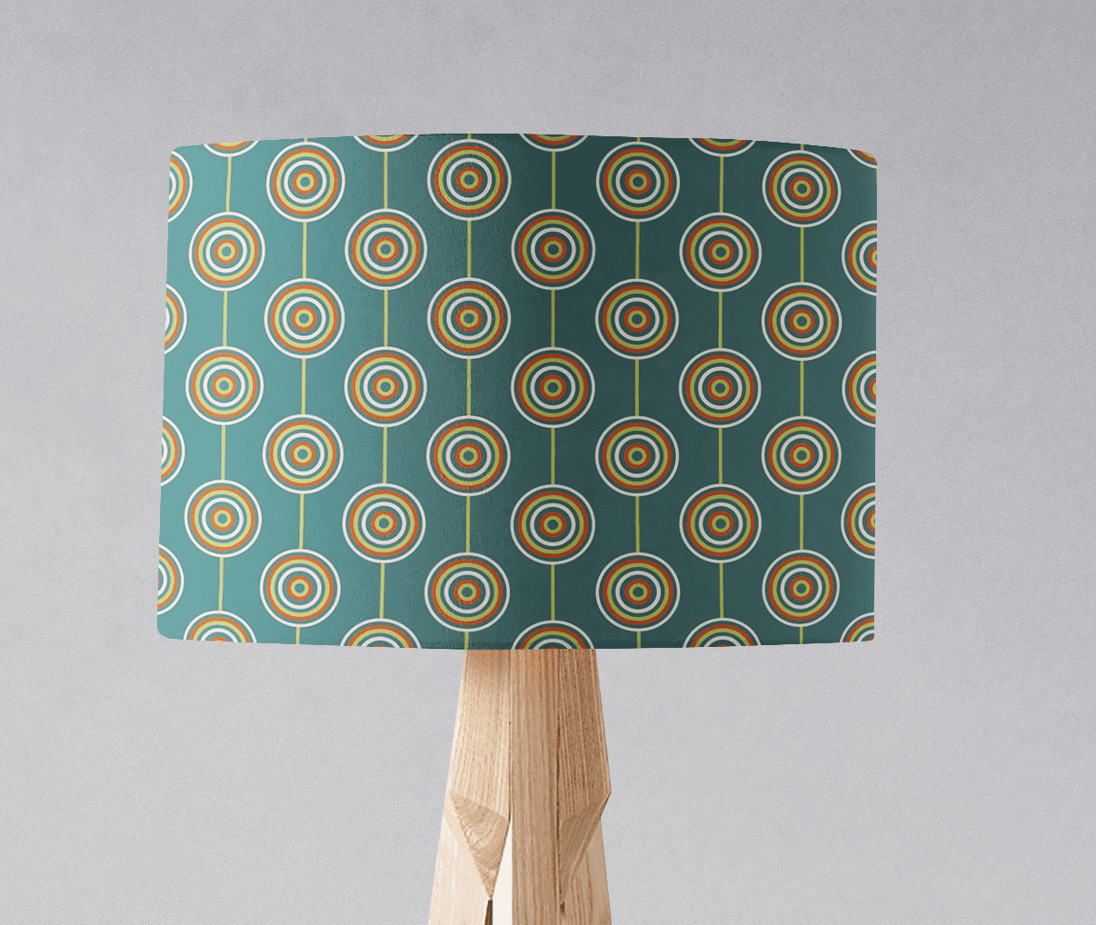 Teal Drum Lampshade, Retro Circles Design Shade for Table, Floor or Ceiling Pendant Light