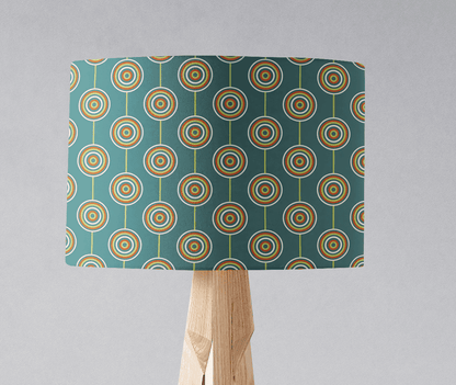 Teal Drum Lampshade, Retro Circles Design Shade for Table, Floor or Ceiling Pendant Light