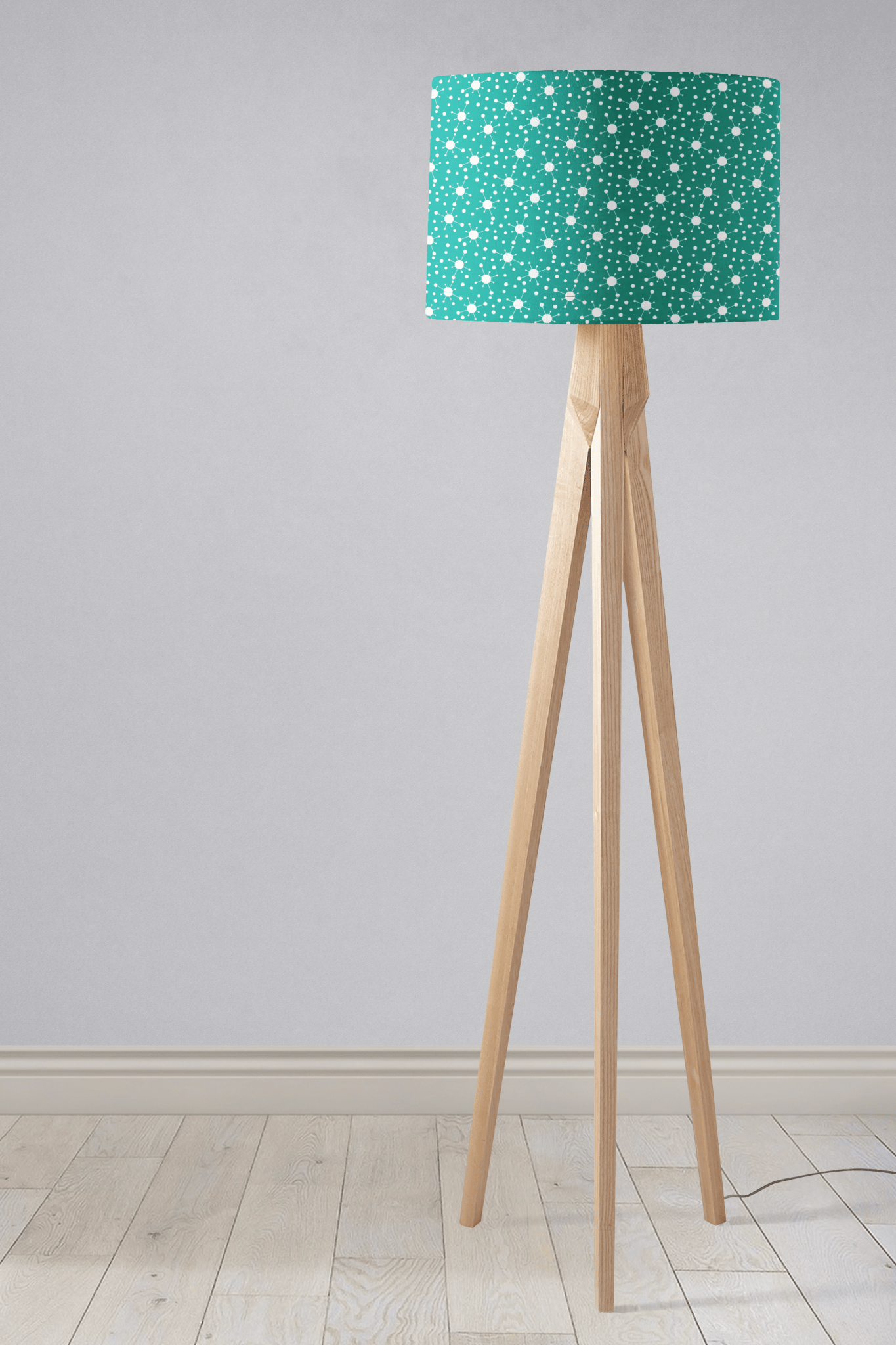 Turquoise and White Drum Lampshade, Architectural Line Design Shade for Table, Floor or Ceiling Pendant Light