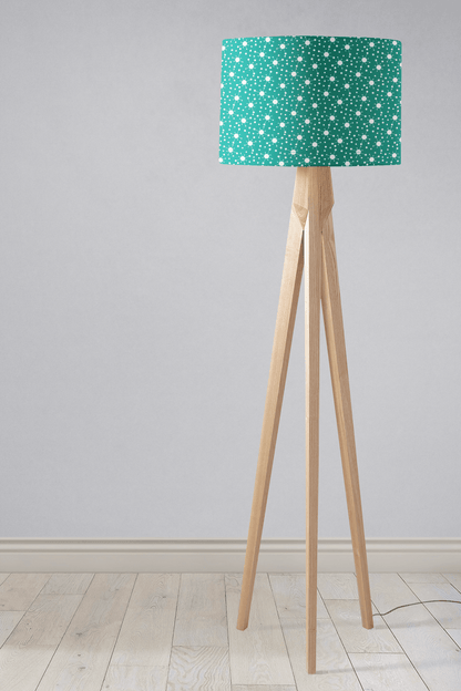 Turquoise and White Drum Lampshade, Architectural Line Design Shade for Table, Floor or Ceiling Pendant Light