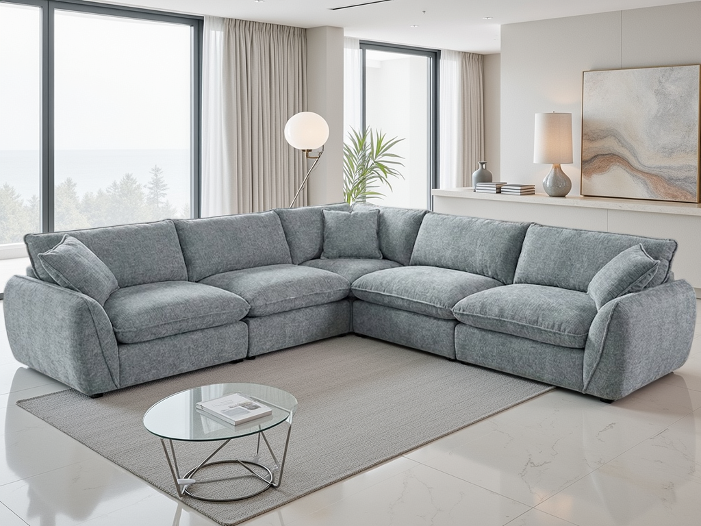Berlin Grey Fabric L-Shape Large Corner Sofa