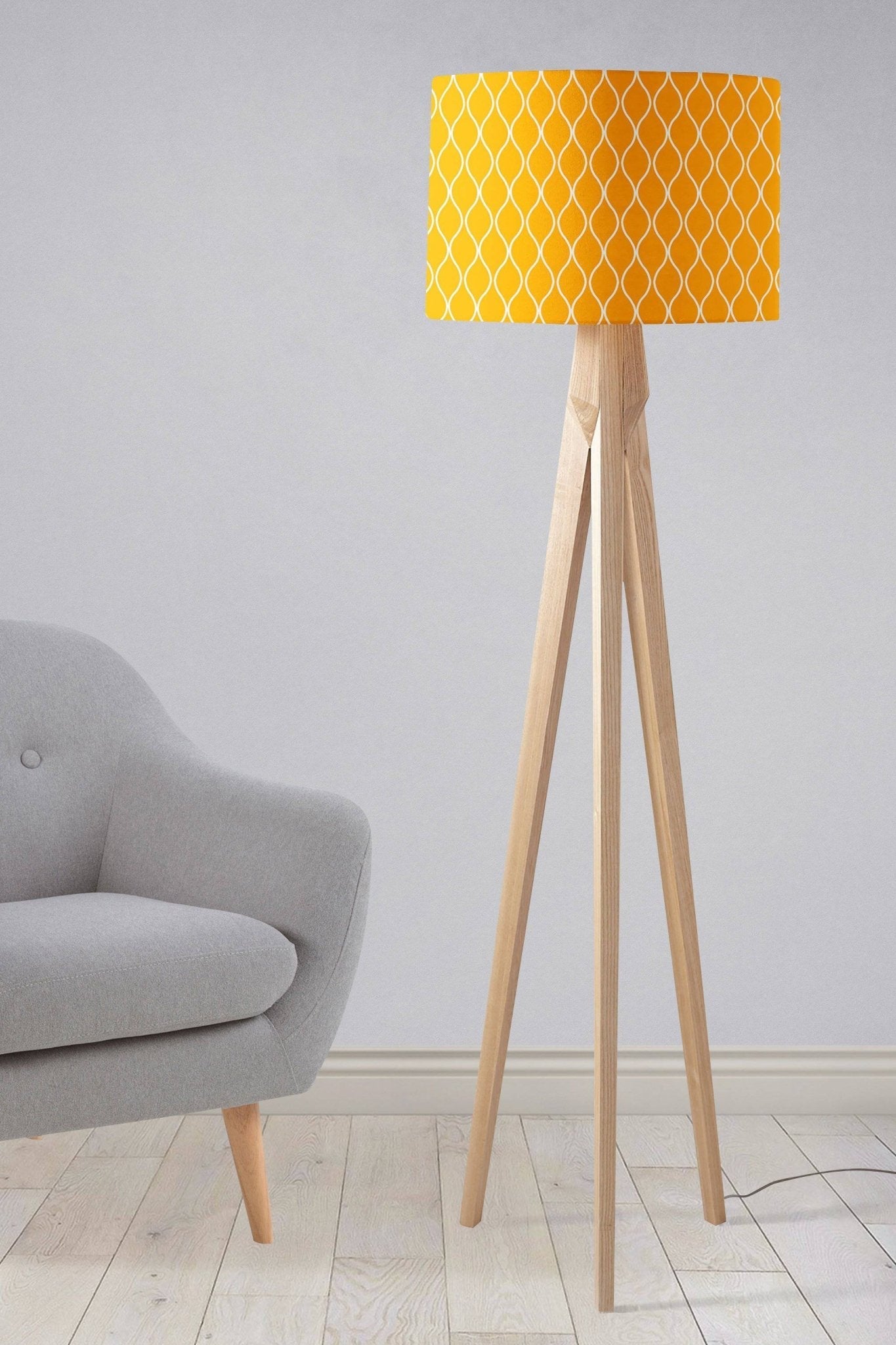 Yellow Drum Lampshade, White Geometric Design Shade for Table, Floor or Ceiling Pendant Light