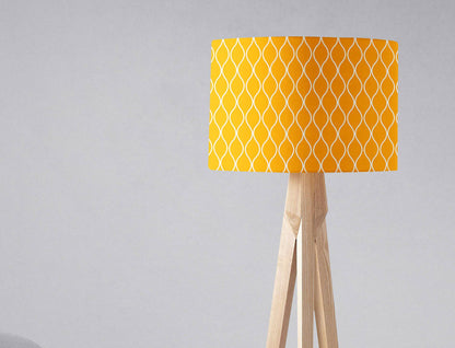 Yellow Drum Lampshade, White Geometric Design Shade for Table, Floor or Ceiling Pendant Light